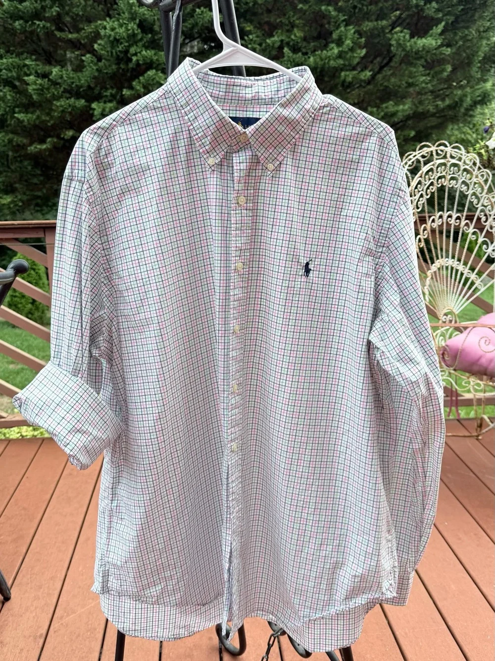 Polo by Ralph Lauren Men's Button-Down Shirt - White with Pink & Green Check